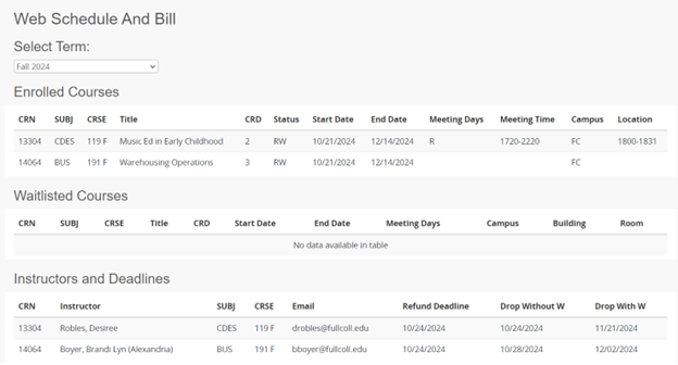 Schedule Bill Info