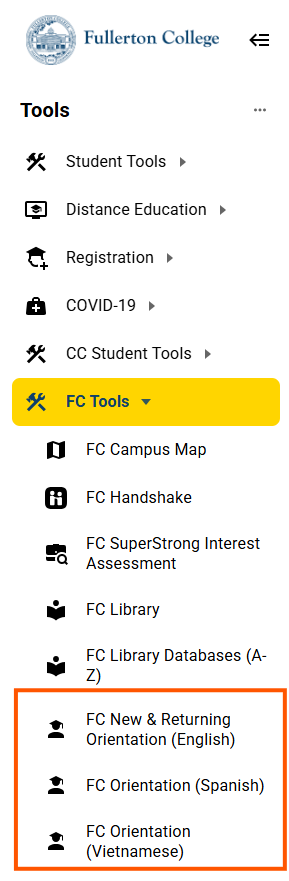 Screenshot showing how to access Online Orientation via myGateway